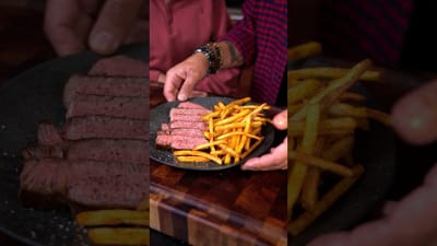 Bistec con Papas Fritas y Salsa de Mostaza