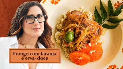 Frango com laranja, erva doce, azeitonas e canela