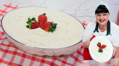 Pastel Frío Cremoso de Leche en Polvo con Fresa