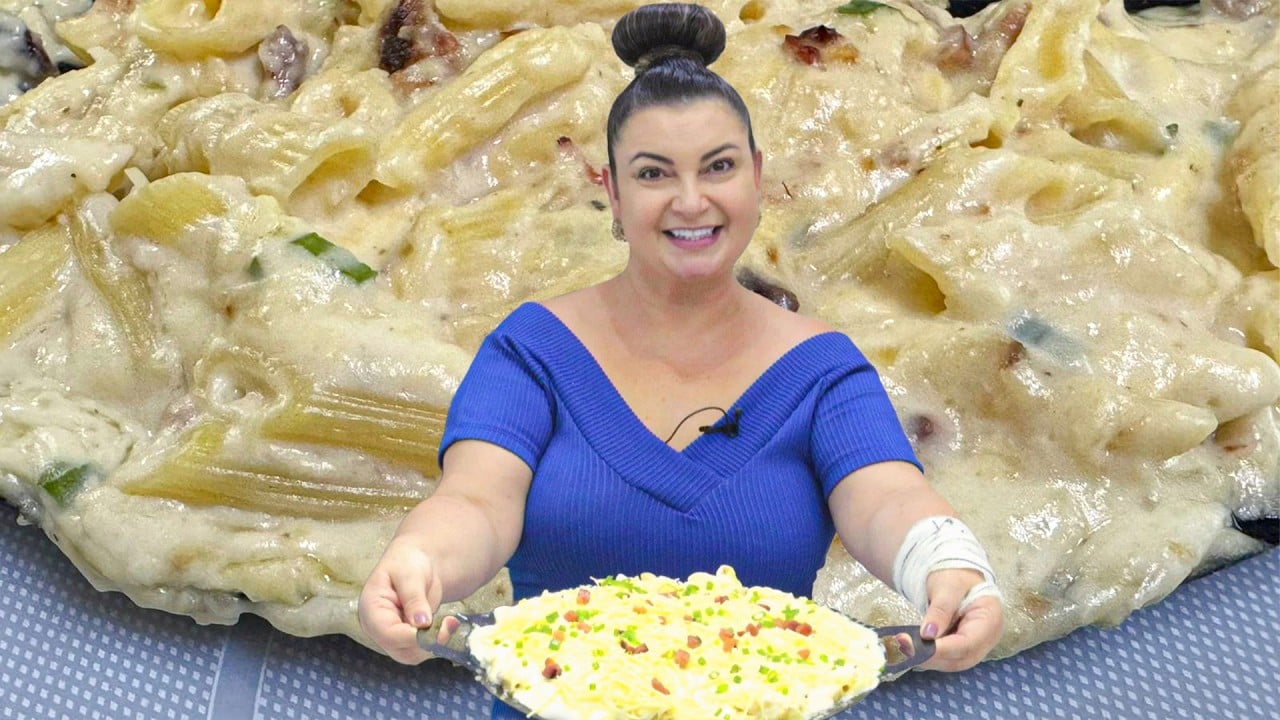 Macarrão Cremoso com Bacon e Purê de Batata