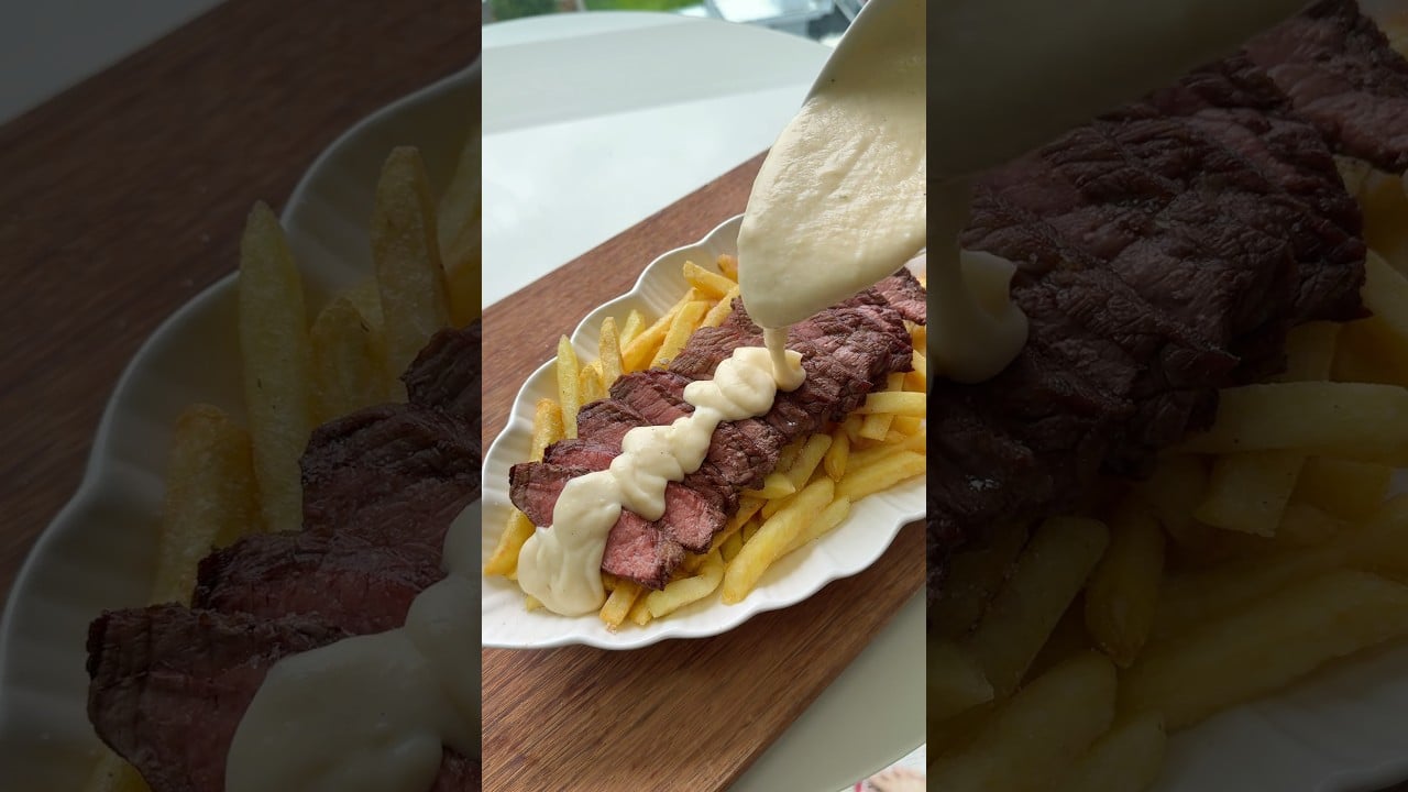 Bistec con Papas Fritas y Salsa de Queso
