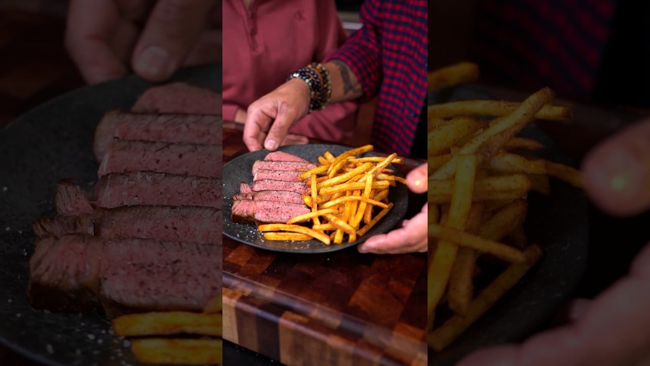 Bistec con Papas Fritas y Salsa de Mostaza
