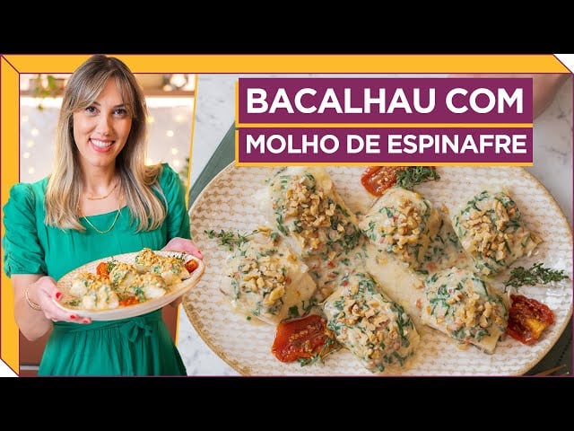Bacalhau com Molho de Espinafre, Tomate Seco e Nozes