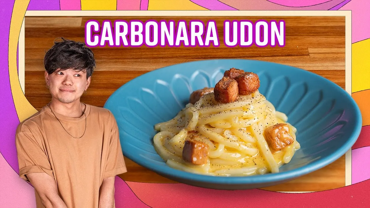 Udon a la Carbonara (la receta clásica italiana con pasta japonesa)